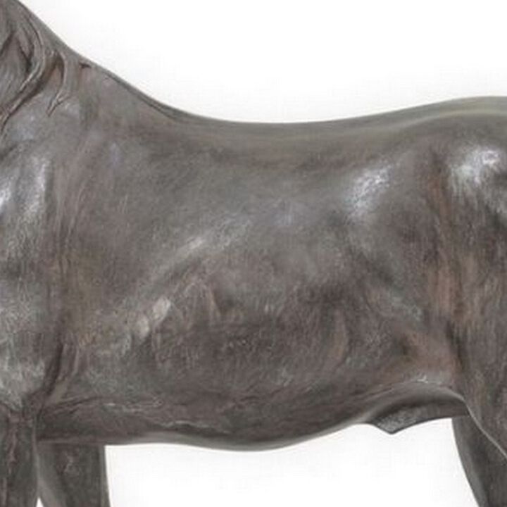 Fenny 16 Inch Standing Horse Statuette, Tabletop Figurine, Gray and Brown Resin - Benzara