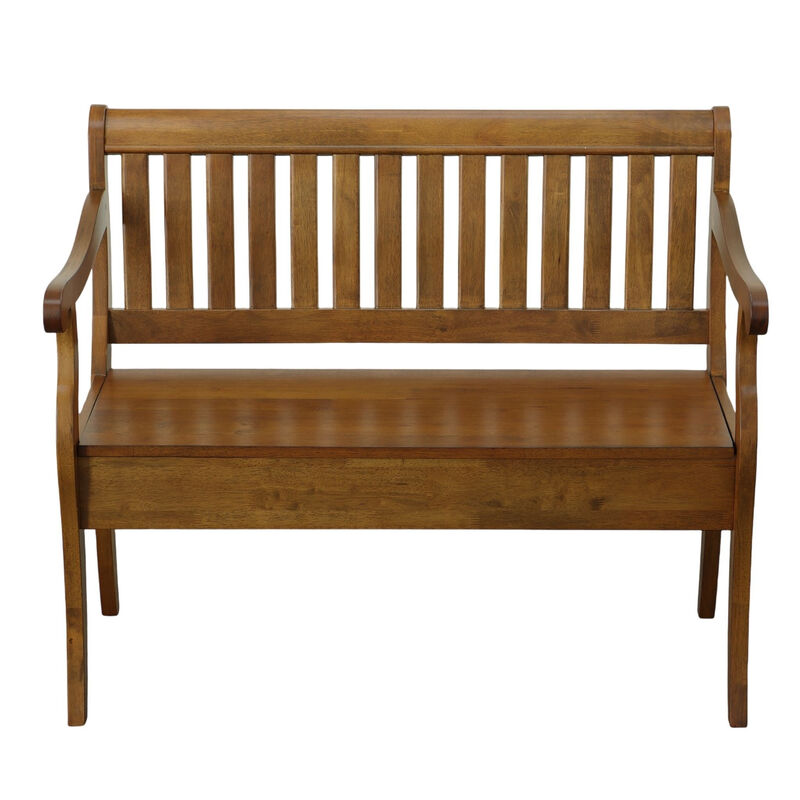 HomeRoots 42" Dark Brown Solid Wood Storage Bench With Flip Top image number 0