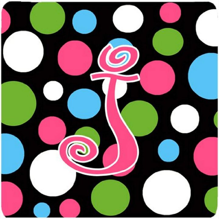 Caroline's Treasures CJ1038-JFC Monogram-Polkadots and Pink Foam Coasters (Set of 4), Initial Letter J, 3.5 H x 3.5 W, Multicolor