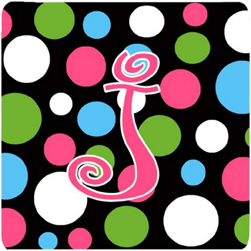 Caroline's Treasures CJ1038-JFC Monogram-Polkadots and Pink Foam Coasters (Set of 4), Initial Letter J, 3.5 H x 3.5 W, Multicolor
