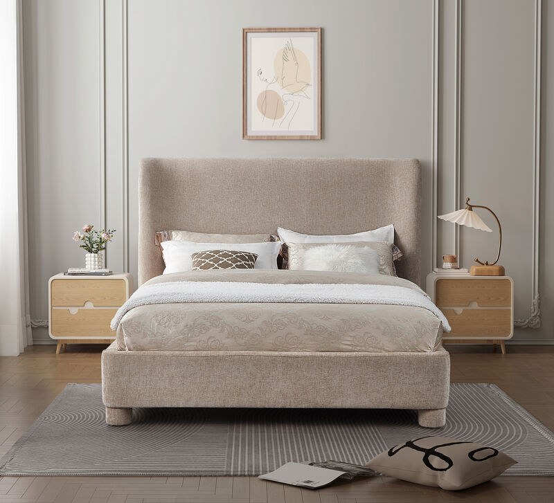 Meridian Furniture Penny Beige Chenille Fabric King Bed