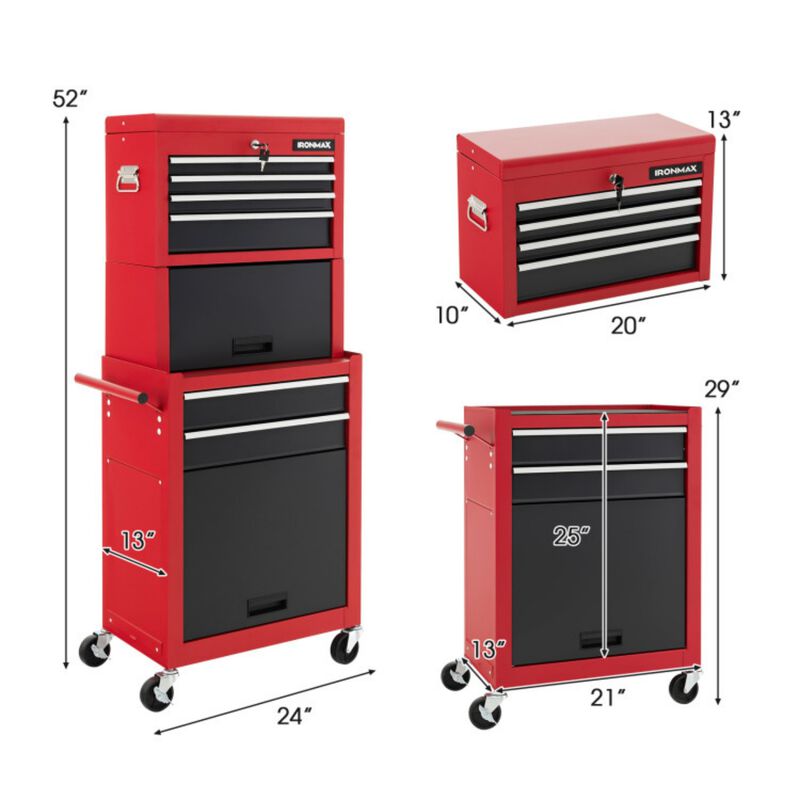 6 Drawer Rolling Tool Chest with Detachable Top Box and Lockable Wheels image number 3
