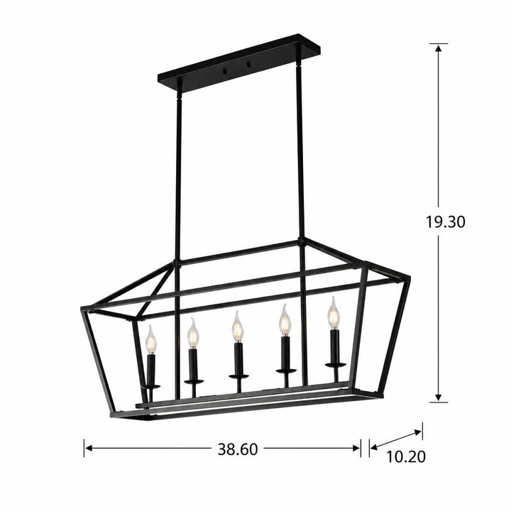 ELEMENT ACE 5-Light Industrial Farmhouse Linear Chandelier Pendant Light Fixture for Dining Room Kitchen Island Living Room Hallway