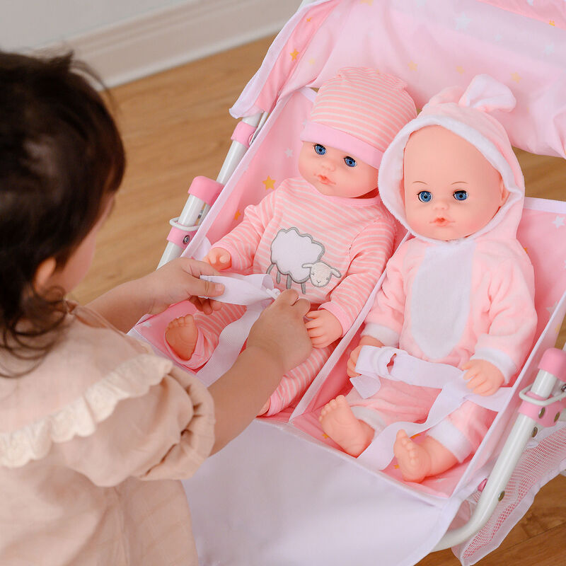 Olivia's Little World Twinkle Star Princess Baby Doll Twin Stroller, Pink image number 3