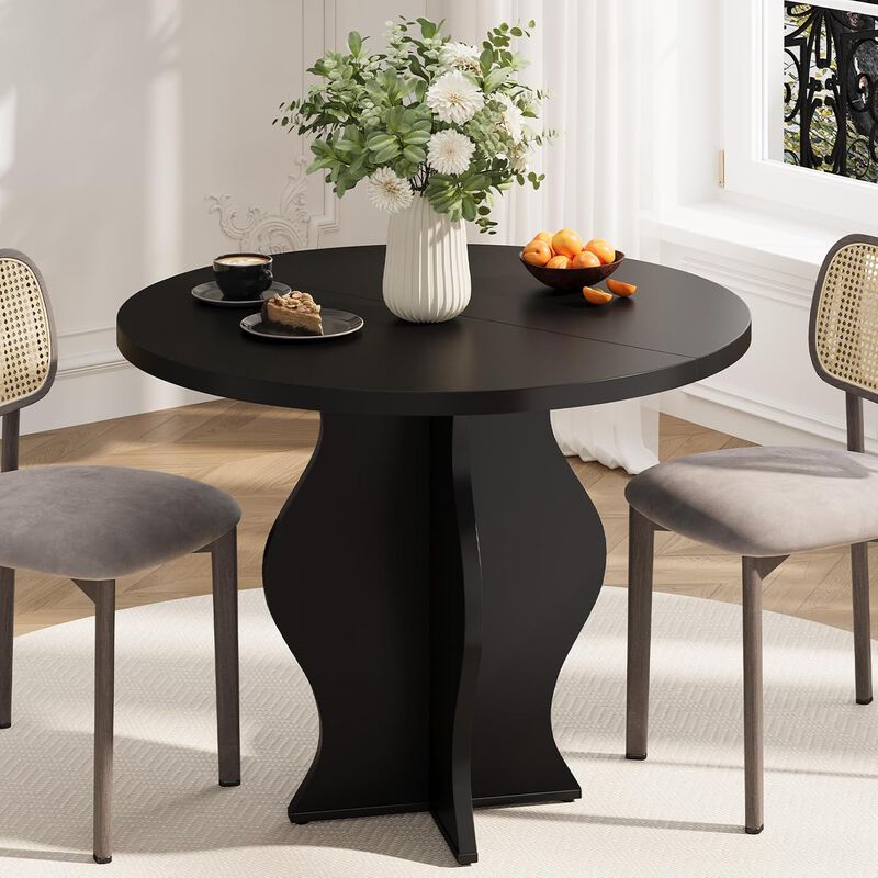 31.5" Round Dining Table for 2-4, Modern Farmhouse Wood Kitchen Table, Rustic Black Circle Dining Room Table for Kitchen, Dining Room image number 1