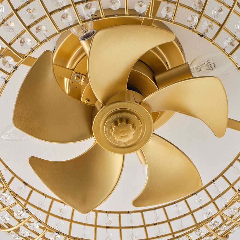 19.7" Modern Gold Crystal Reversible Caged Ceiling Fan with Light and Remote image number 9
