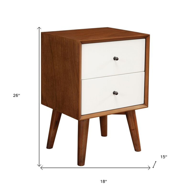 Homezia Brown and White Century Modern Wood 2 Drawer Nightstand