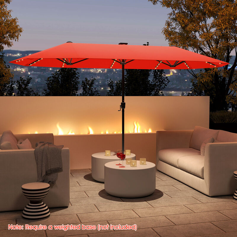 Large Patio Umbrella with LED Solar Lights and Crank Handle