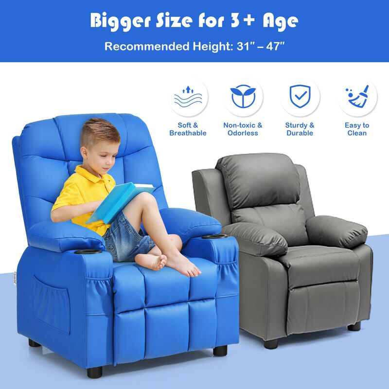 Kids Recliner Chair with Cup Holder and Footrest for Children