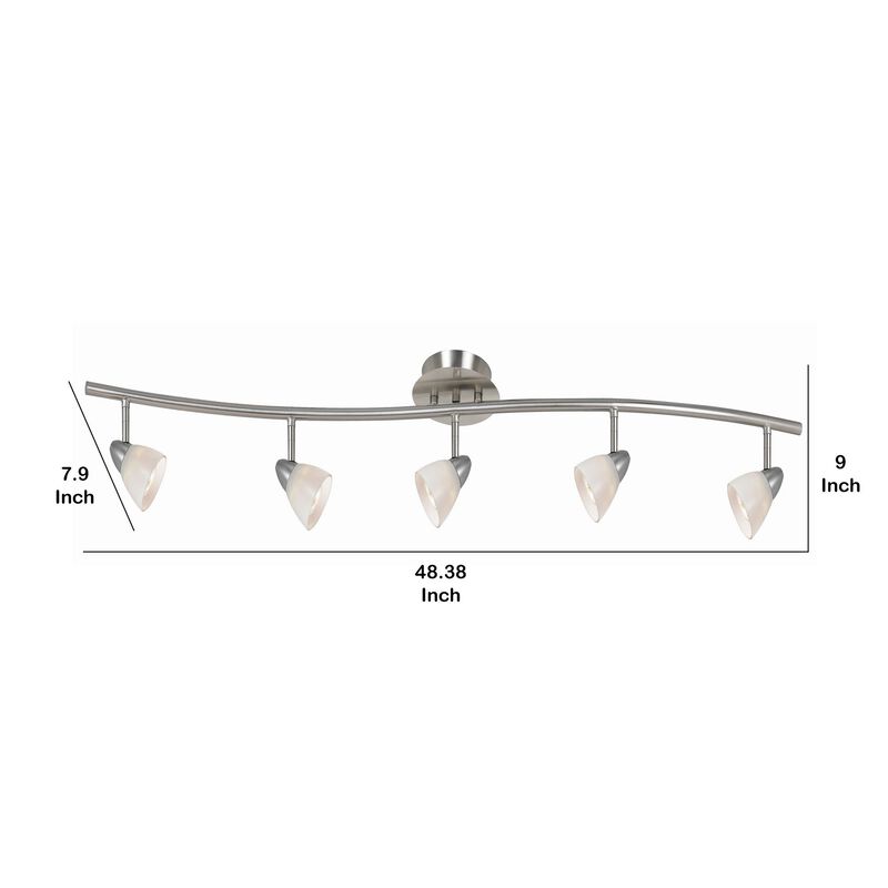 5 Light 120V Metal Track Light Fixture with Glass Shade, White and Silver - Benzara