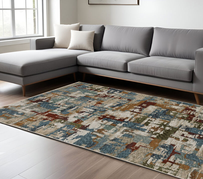 HomeRoots Abstract Distressed Area Rug With Fringe