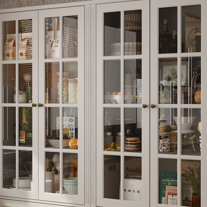 FUFU&GAGA 12-Shelf Wood Sideboards with Glass Doors & 6 Drawers,  Elegant and Spacious Storage Solution, (78.7" L x 15.7" W x 78.7" H), Black