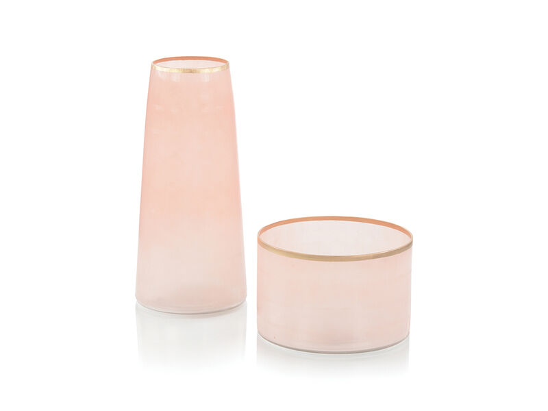 Set Of Two Palest Of Pink Glass Vases