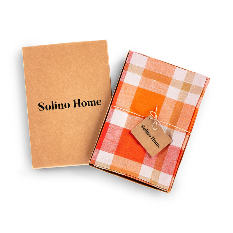 Solino Home 100% Pure Linen Dinner Napkins 20 x 20 Inch Set of 4 - Fall Buffalo Check