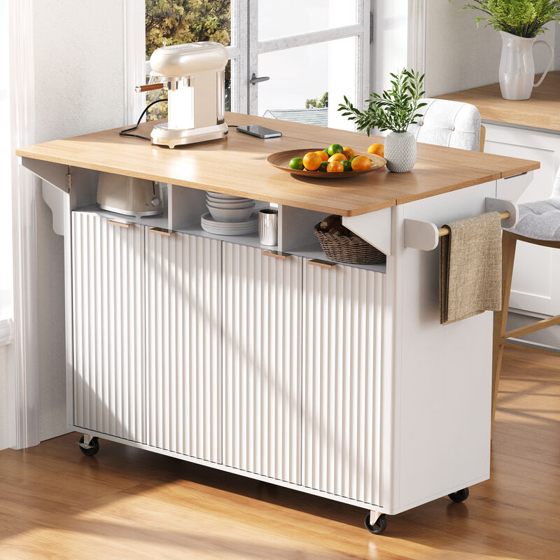 Whisen 55.5" Kitchen Island with 3 Drawers & 4 Doors, MDF Farmhouse Style for Kitchen & Dining Room image number 1