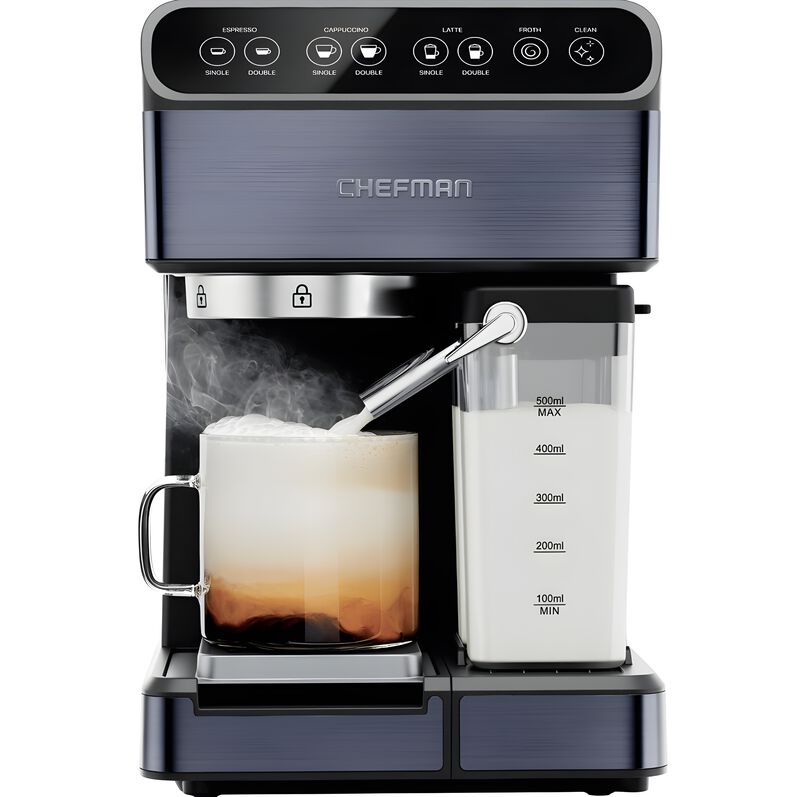 Chefman 6-in-1 Espresso Machine with Steamer, Automatic One-Touch Coffee Maker, Single or Double Shot Cappuccino Machine, Latte Maker, Espresso Maker with Milk Frother, Black image number 0
