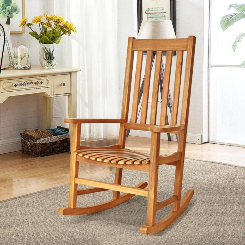 Hivvago Indoor Outdoor Wooden High Back Rocking Chair