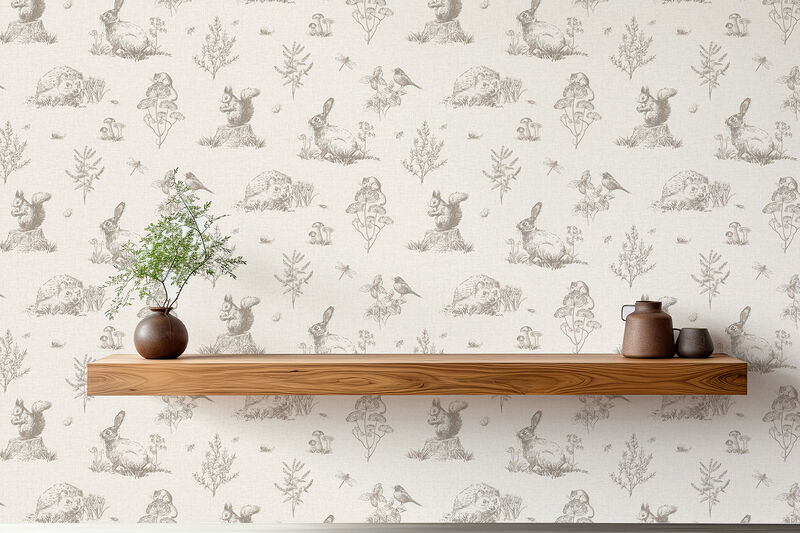 Clawford Beige Meadow Friends Wallpaper image number 2