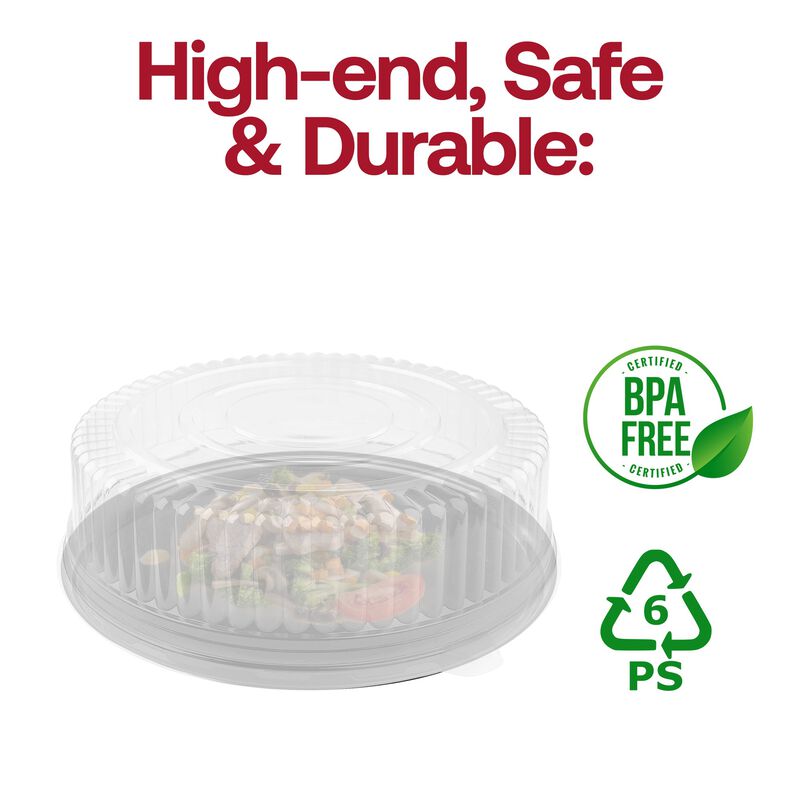 14" Black Round Plastic Trays with Lids (25 Sets) image number 4