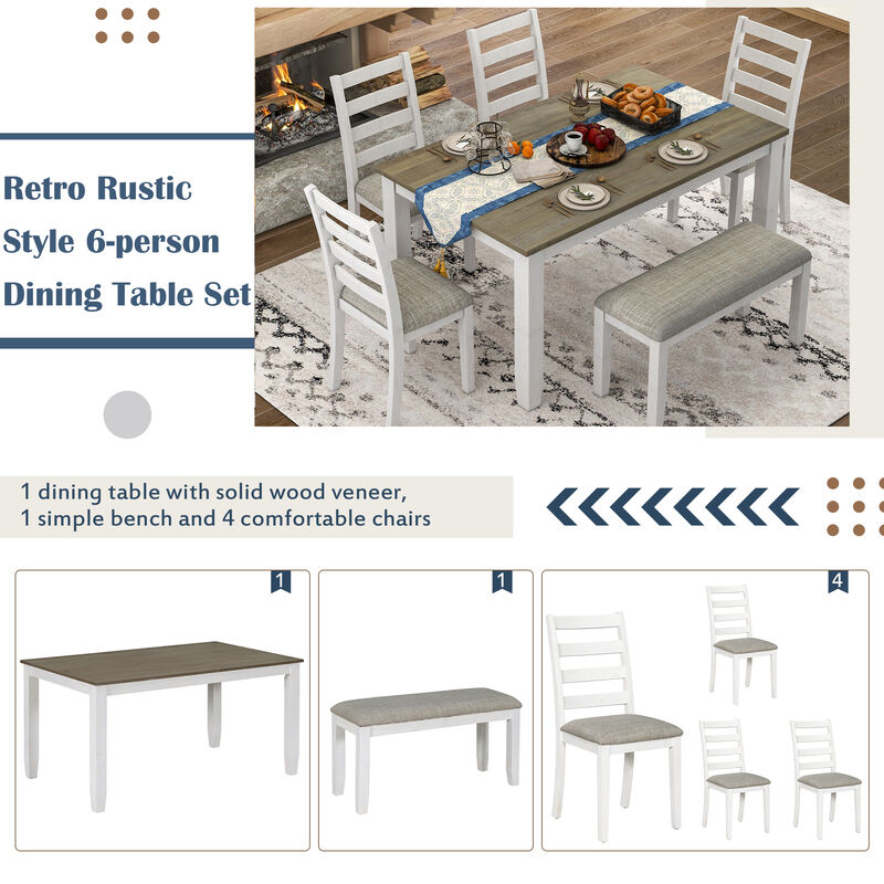 Merax Rustic Style 6-Piece Dining Room Table Set