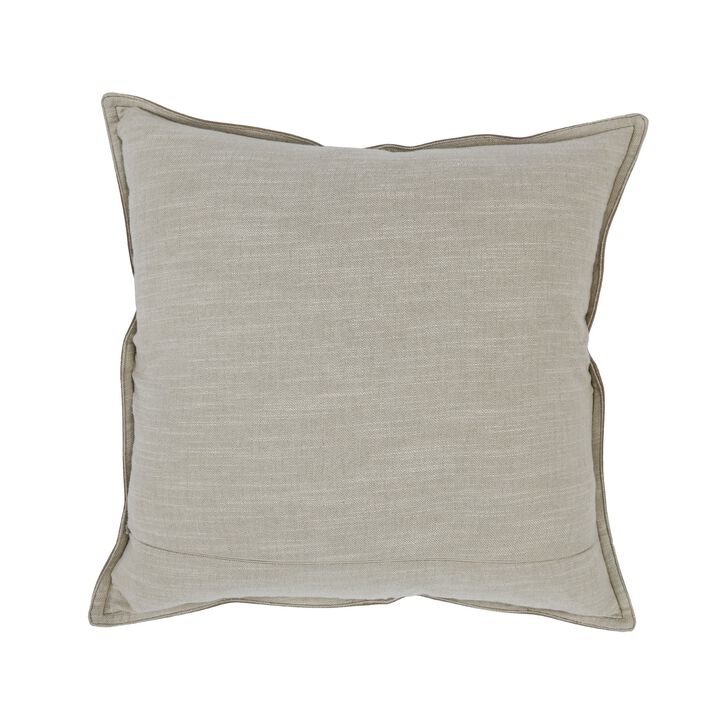 Norm 22 Inch Square Leather Decorative Throw Pillow, Stitched, Taupe Brown-Benzara