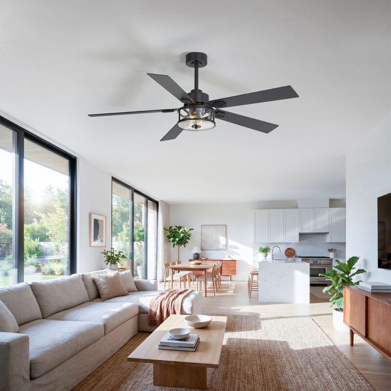 Breezary 56" Ceiling Fan with Lights, 5 Wood Blades, 6 Speed Remote Control, E12 Light Kit image number 5