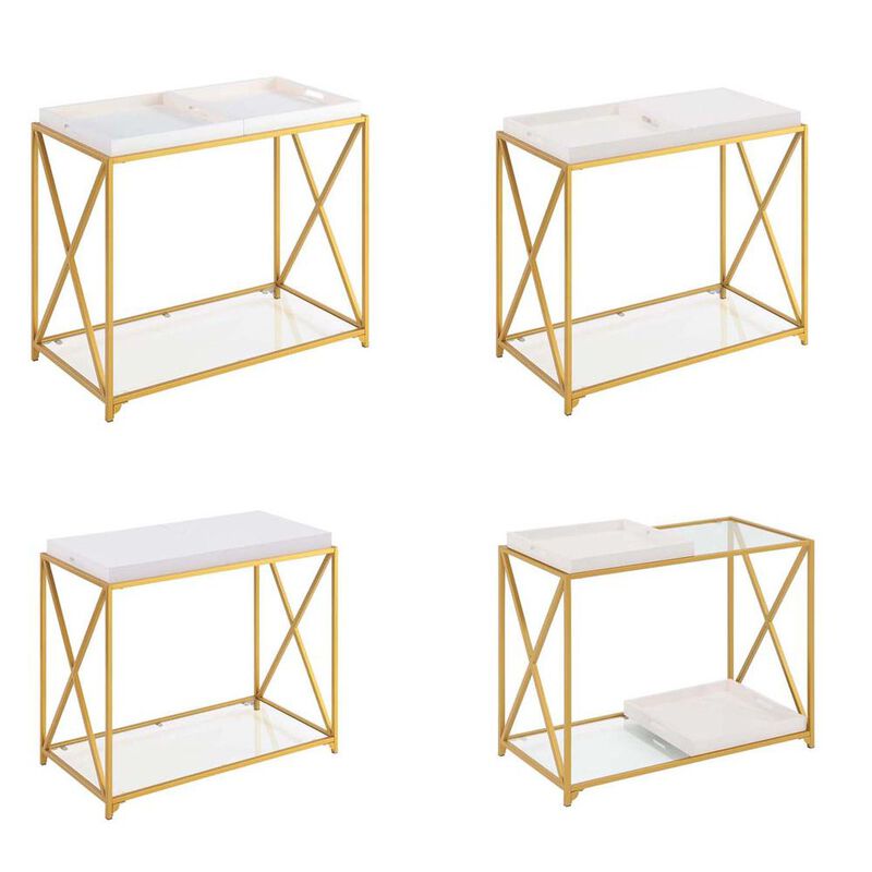 Convenience Concepts St. Andrews Console Table with Shelf and Removable Trays, White/Gold