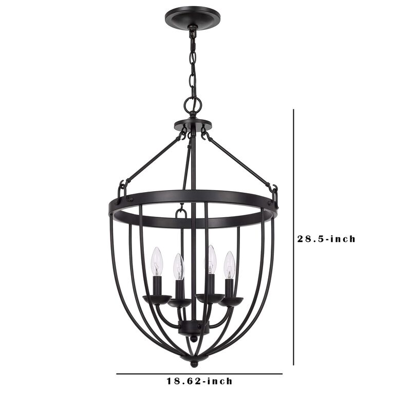 Chandelier with Metal Bird Cage Pendulum Design, Black - Benzara image number 4