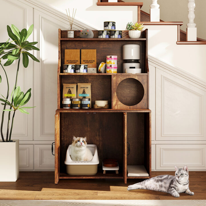 Modern Cat Litter Box Cover with Storage &ndash; Industrial Wooden Cabinet