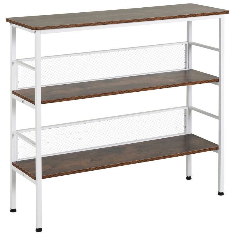 3-Tier Industrial Style Storage Metal Wooden Shelf with a Robust Multi-Functional Design & Adjustable Feet  White