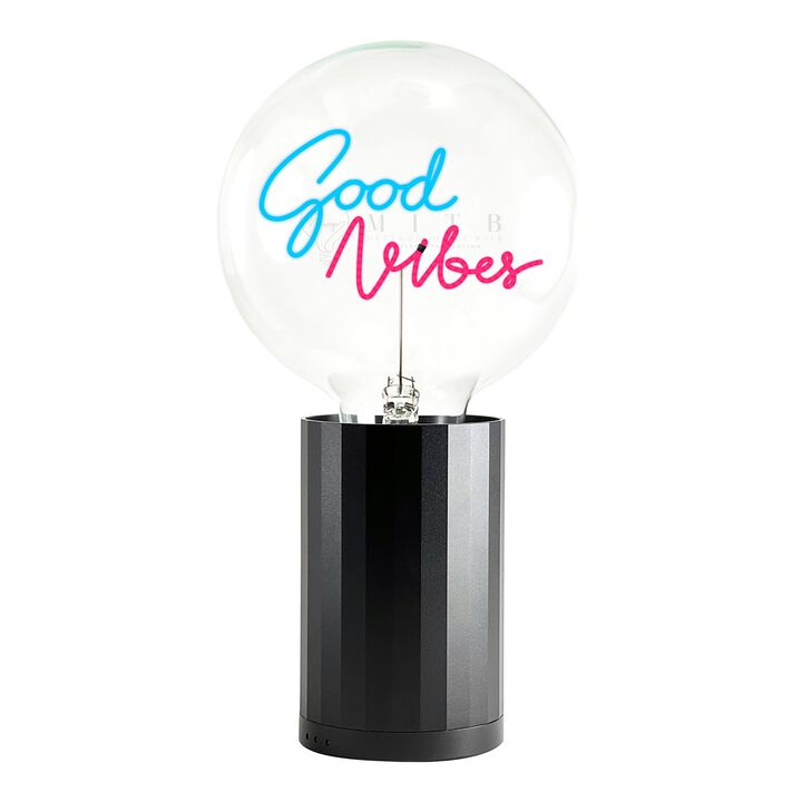 Bulb GOOD VIBES Blue/ Red with Base Table Lamp PORTABLE Black