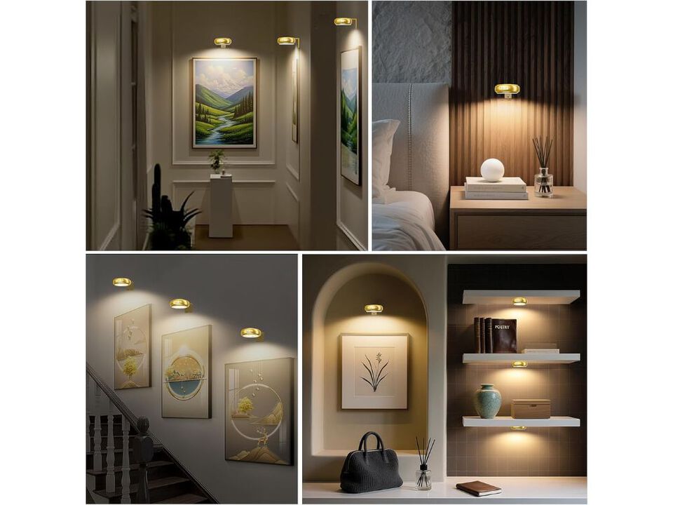 Picture Light Set of 3 Rechargeable LED Wall Lamp with Remote for Living Room
