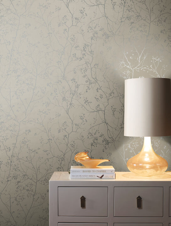 Luminous Branches Grey & Silver Wallpaper (Set of 2)