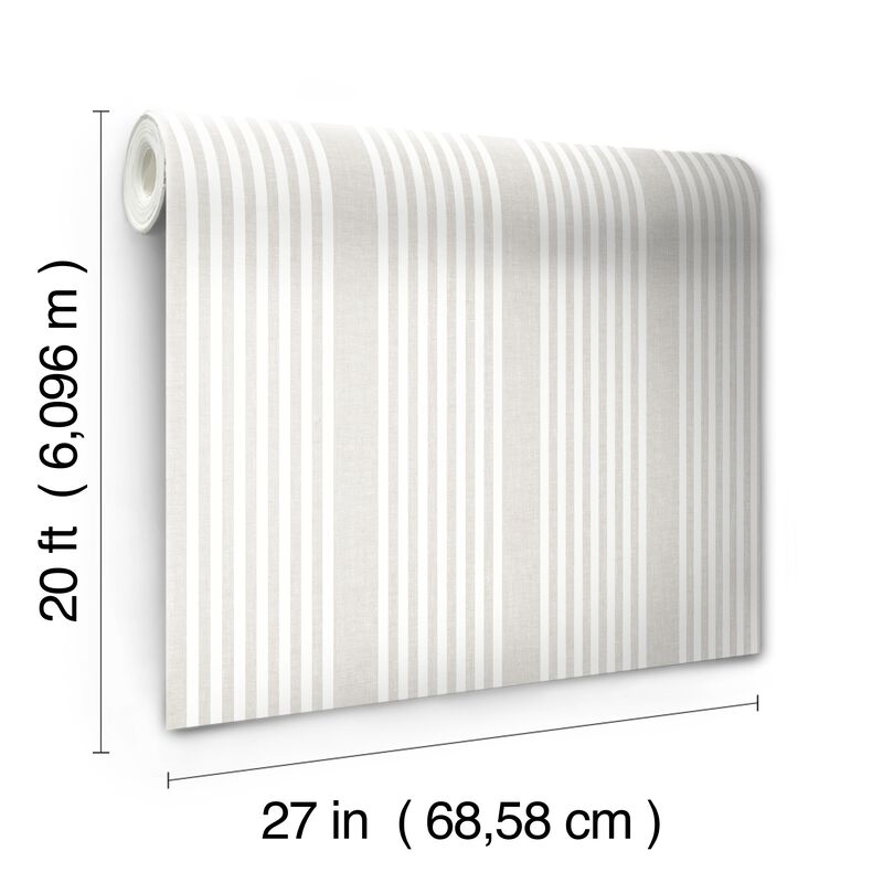 French Linen Stripe Off White Peel & Stick Wallpaper (Double Roll) image number 4