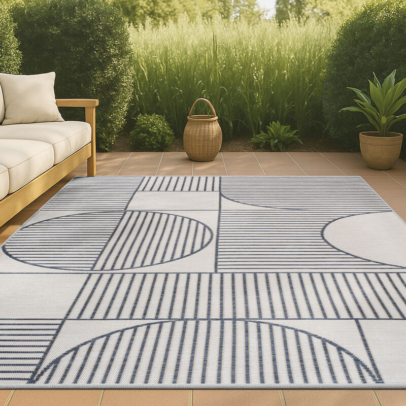 Modern Geometric Lines Reversible Machine-Washable Indoor/Outdoor Area Rug