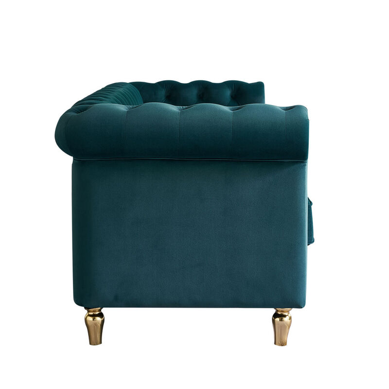 Chesterfield Velvet Sofa 84.65 inch for Living Room GREEN Color