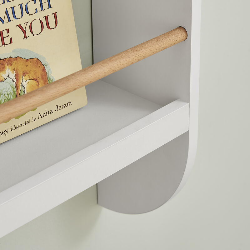 Steiner White Rounded Contemporary 2-Tier Kids Book or Magazine Storage Wall-Mount Bookcase with Contrasting Wood-toned Rods
