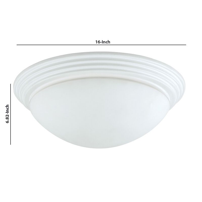 Dome Shaped Glass Ceiling Lamp with Hardwired Switch, White and Clear-Benzara