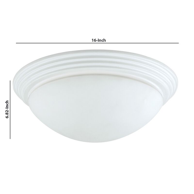 Dome Shaped Glass Ceiling Lamp with Hardwired Switch, White and Clear - Benzara