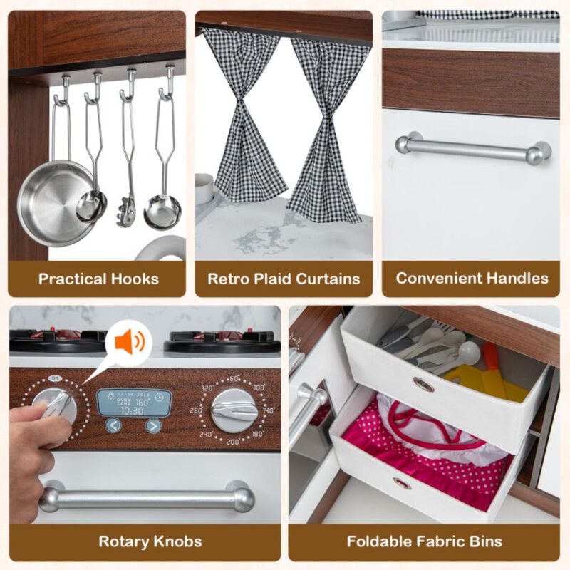 Hivvago Wooden Corner Play Kitchen with Water Circulation System and Lights