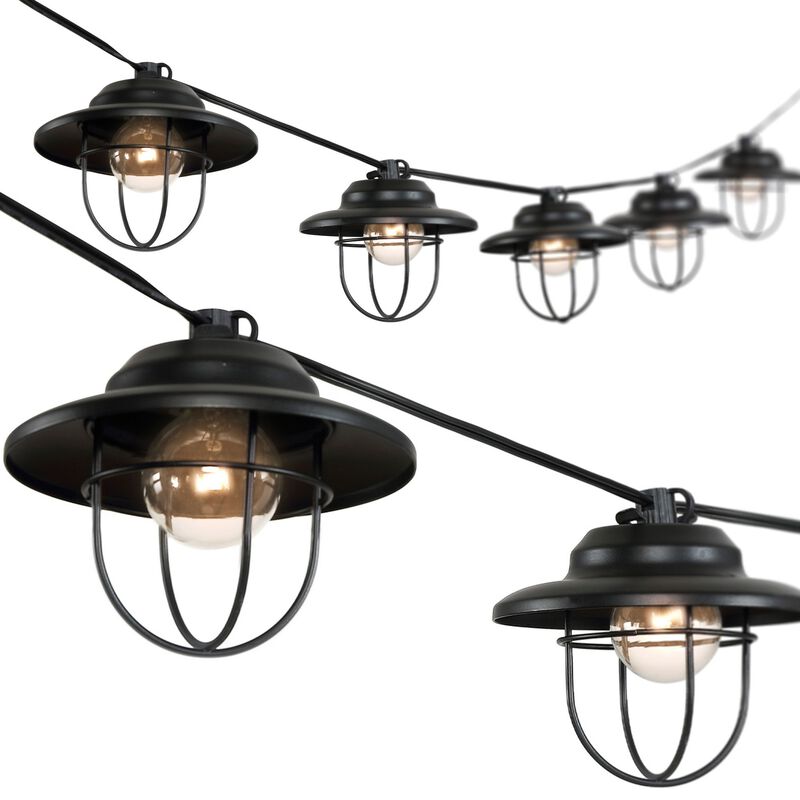 10-Light Indoor/Outdoor 10 ft. Rustic Farmhouse Incandescent G40 Metal Cage Shade String Lights, Black
