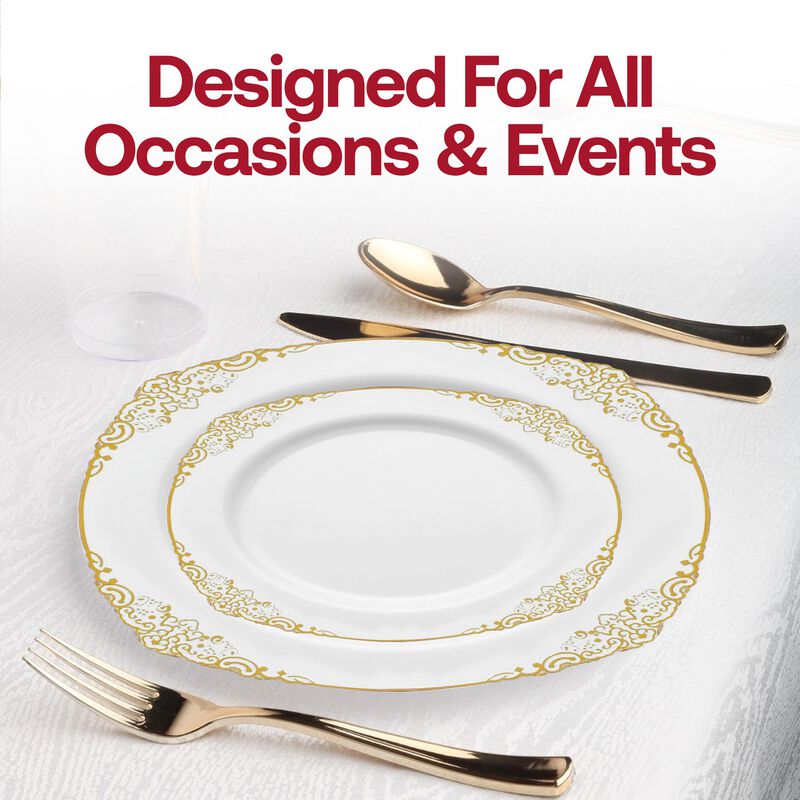 White with Gold Fancy Round Plastic Wedding Value Set (60 Sets) image number 6