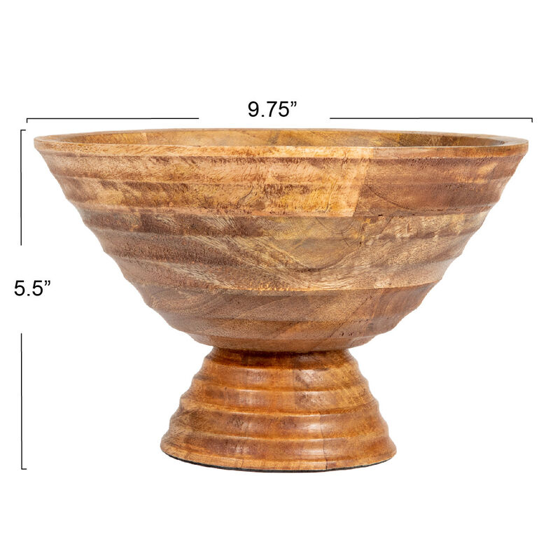 Boho Wood Pedestal Serving Bowl, Light Brown Finish image number 2