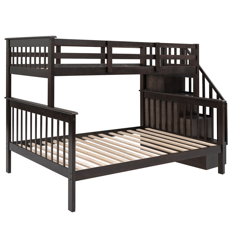 Merax Stairway Twin-Over-Full Bunk Bed with Storage and Guard Rail