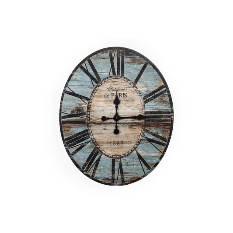 Hivvago Turquoise Oversized Distressed Paris Wood Wall Clock
