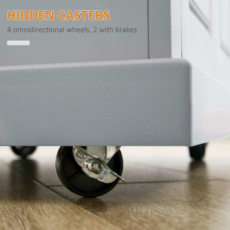 Modern Rolling Kitchen Island Storage Cart w/ Drawer & Adjustable Shelf, White