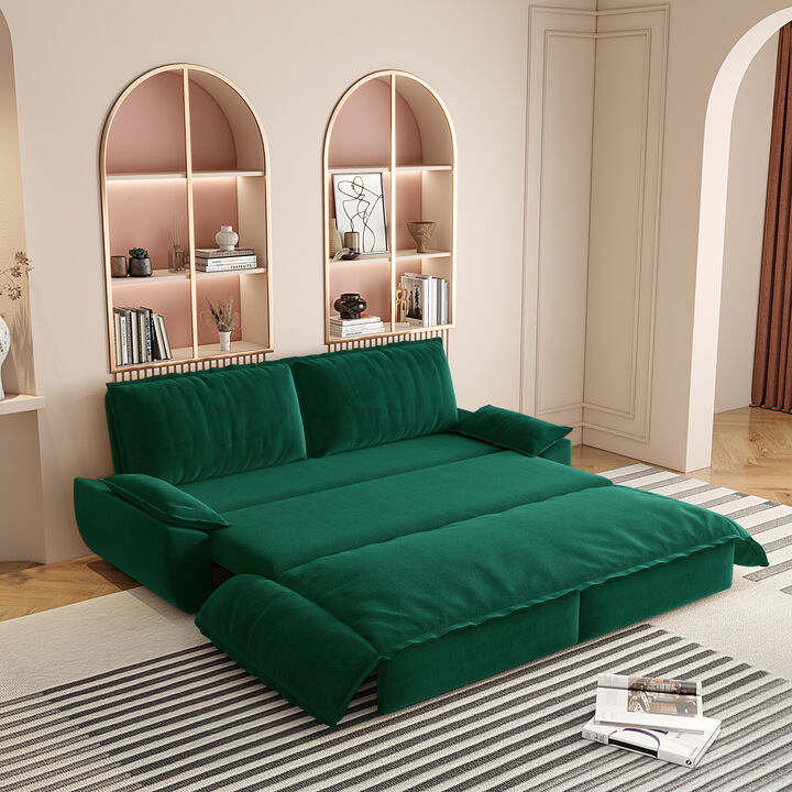 Whisen 3-in-1 Velvet Queen Sleeper Sofa Bed & Chaise Lounge & Loveseat Sofa, 2 Seats