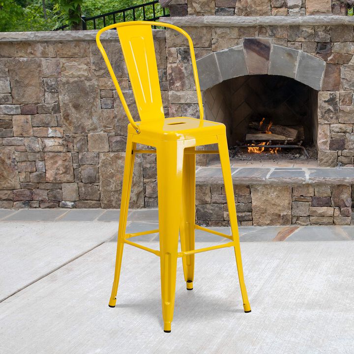 Flash Furniture Commercial Grade 30" High Yellow Metal Indoor-Outdoor Barstool with Removable Back