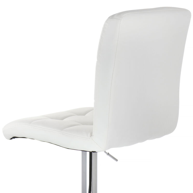 Elama 2 Piece Square Tufted Faux Leather Adjustable Bar Stool in White with Chrome Base image number 8