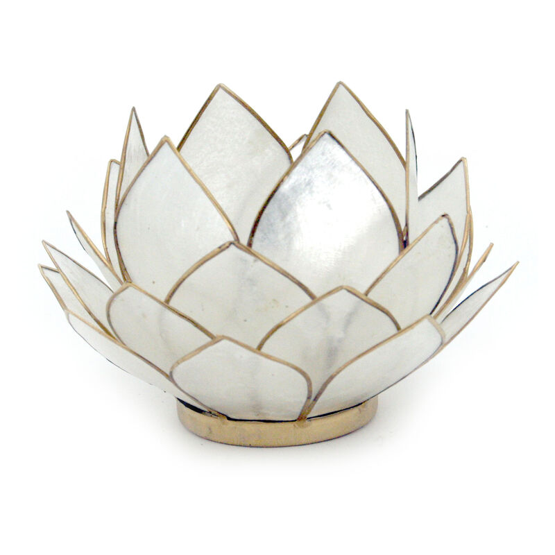 Natural White Capiz Shell Opening Lotus Flower Bulb Tealight Candle Holder image number 0